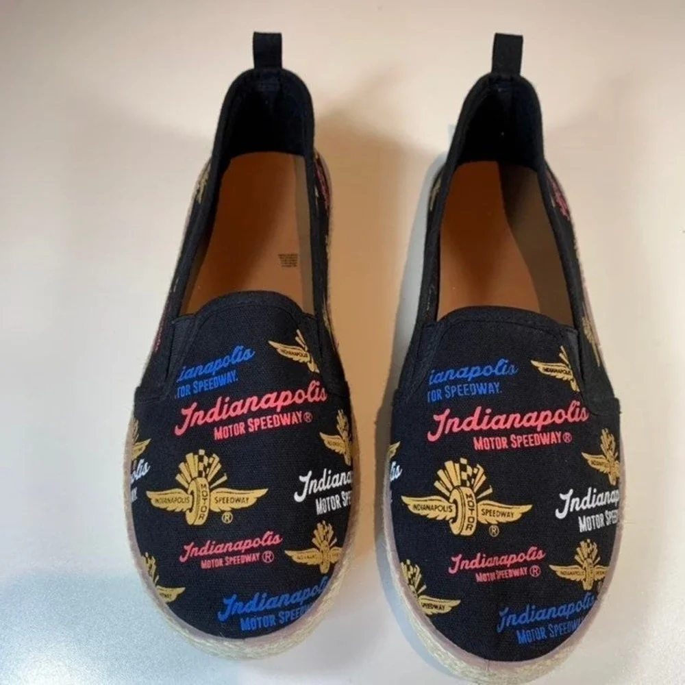 Indianapolis Motor Speedway Shoes Women's 10 XL Black Canvas Espadrille Slip-on